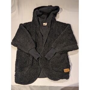 Nordic Beach Plush Fuzzy One Size Hooded Wrap Shawl Cardigan Cozy Black